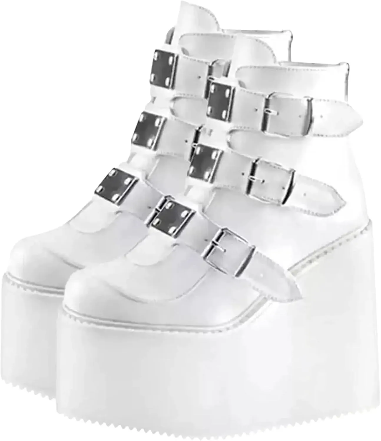 BORAMAX Women Platform Chunky Ankle Boots Punk Mid Calf For Women Zip Wedges High Heels Rave Buckle Thick Sole Goth Booties