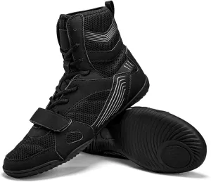 Breathable Leather Boxing Boots Men's Wrestling Shoes Long Anklet Rubber Sole Mesh Boots for Weightlifting, Bodybuilding, Deadlift, Powerlifting Shoe