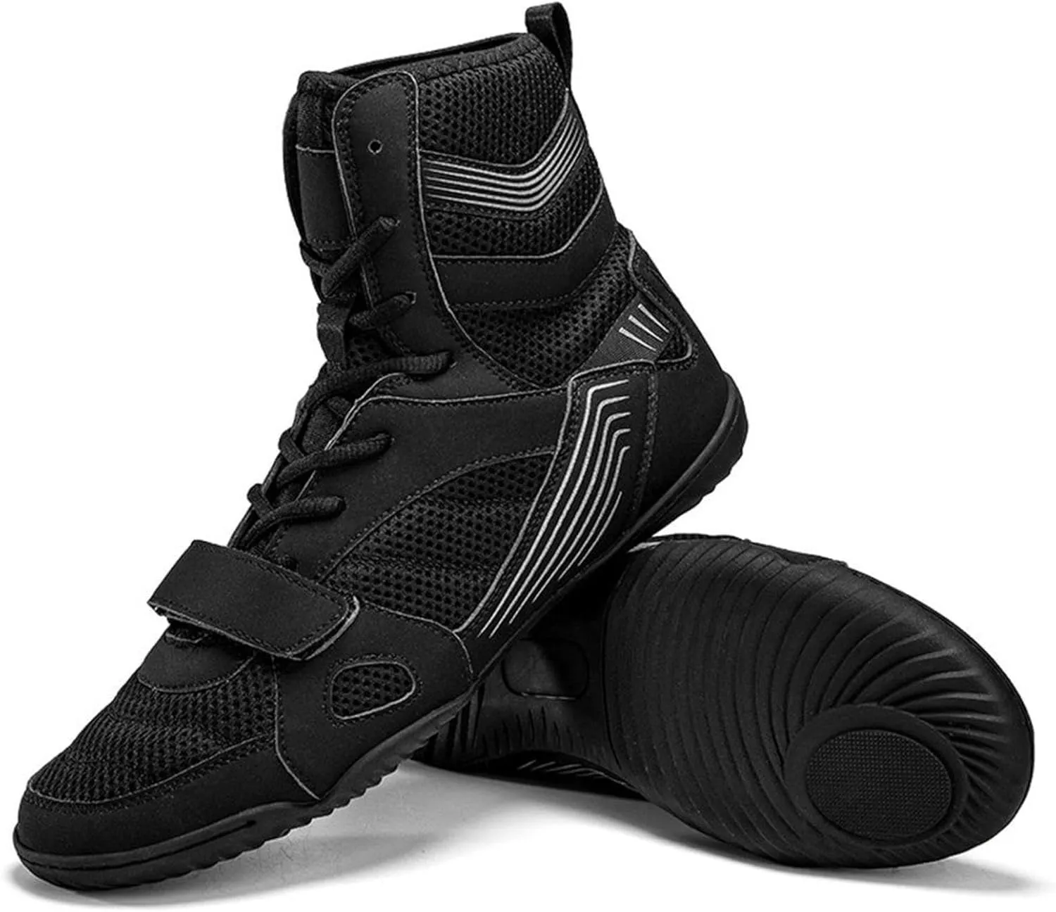 Breathable Leather Boxing Boots Men's Wrestling Shoes Long Anklet Rubber Sole Mesh Boots for Weightlifting, Bodybuilding, Deadlift, Powerlifting Shoe