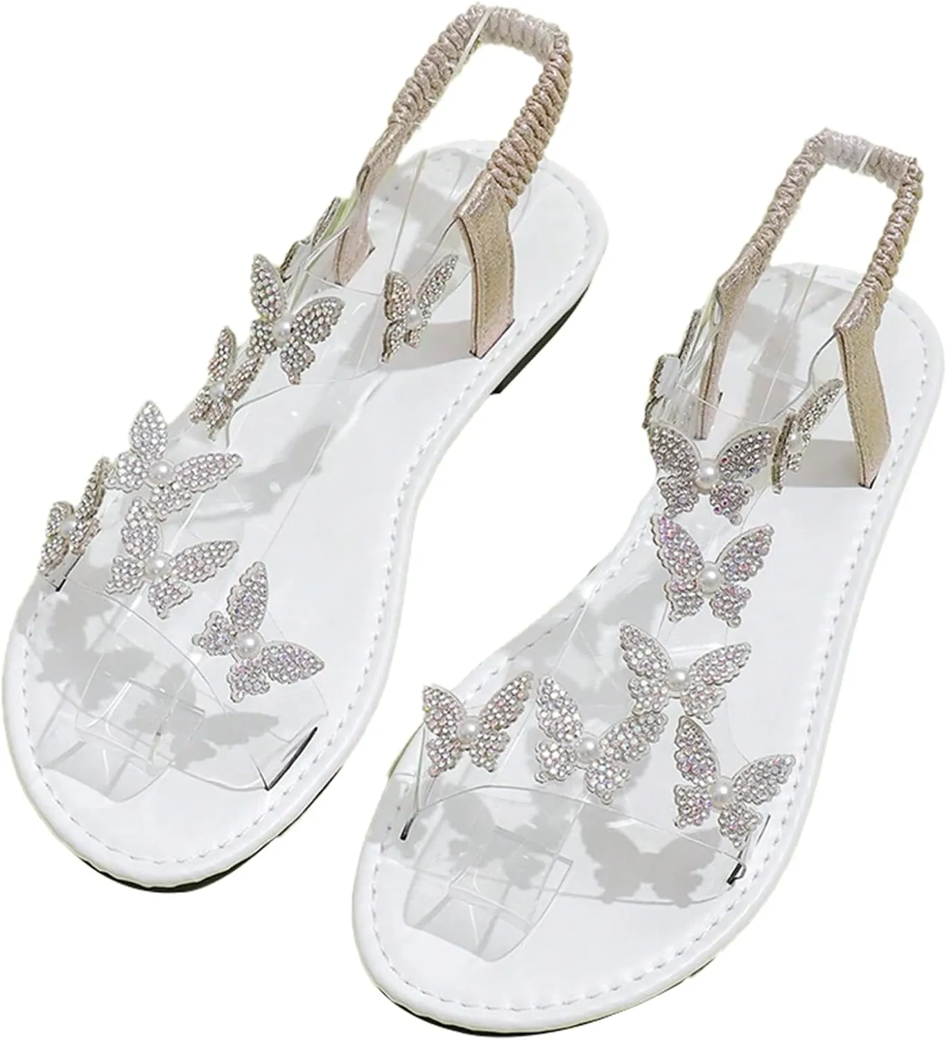 Butterfly Transparent Laces Flat Sandals Women's Comfortable Beach Party College Summer Shoes for Valentine's Day Gifts