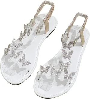 Butterfly Transparent Laces Flat Sandals Women's Comfortable Beach Party College Summer Shoes for Valentine's Day Gifts