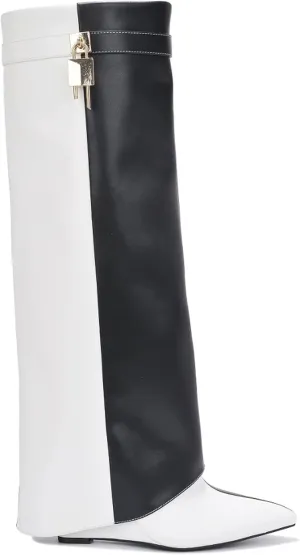 Cape Robbin Women's Wedge Boots Knee High Pull On Pointed Fold Over Wedge Heel Boots