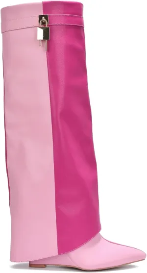Cape Robbin Women's Wedge Boots Knee High Pull On Pointed Fold Over Wedge Heel Boots