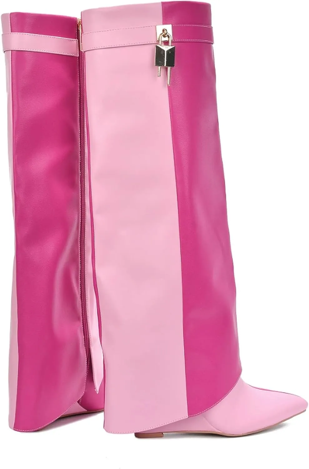 Cape Robbin Women's Wedge Boots Knee High Pull On Pointed Fold Over Wedge Heel Boots