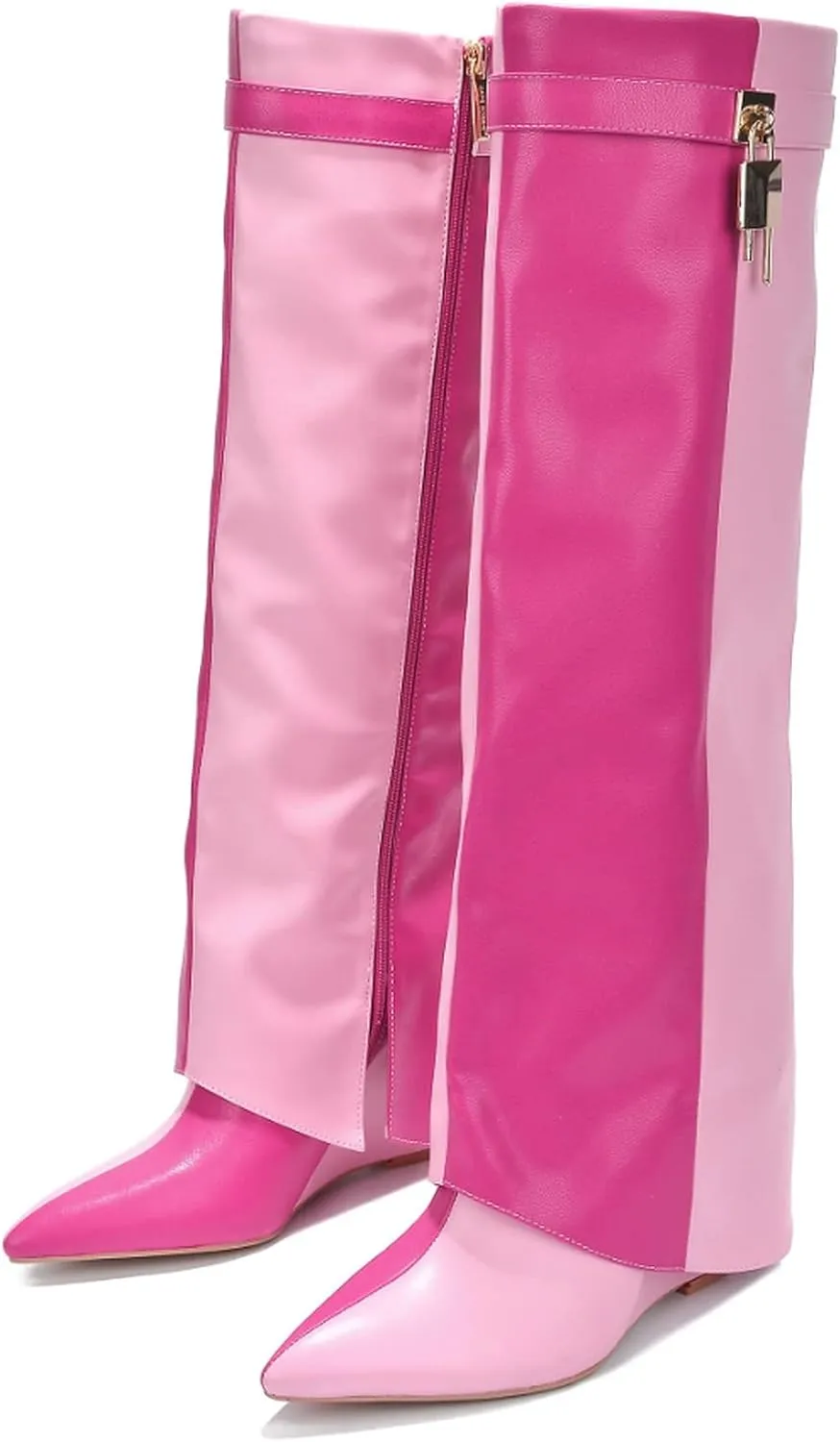 Cape Robbin Women's Wedge Boots Knee High Pull On Pointed Fold Over Wedge Heel Boots