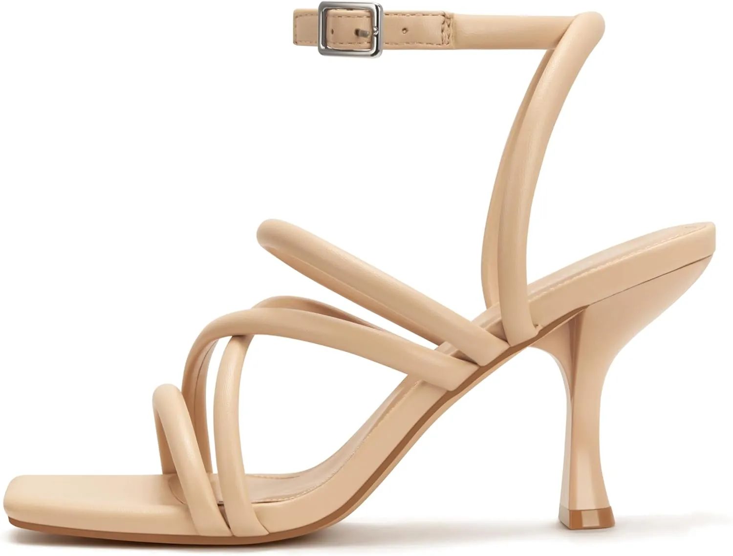 Carcuume Women's Square Toe Strappy Lace Up Heeled Sandals Ankle Buckle Kitten Heel