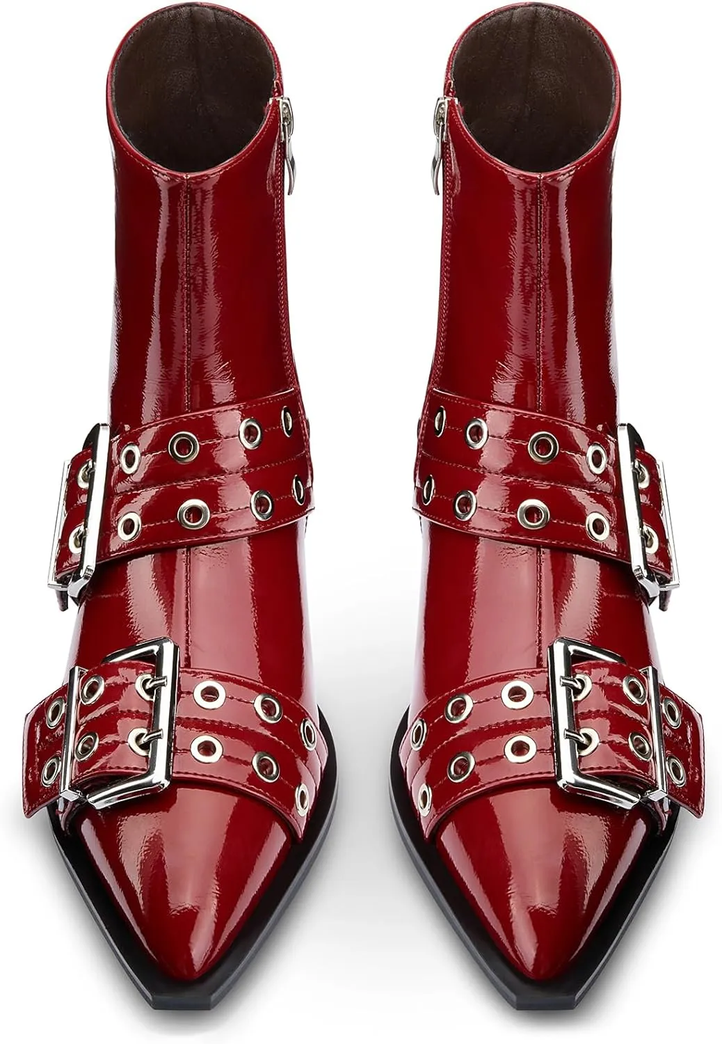Castamere Low Heel Close Pointed Toe Buckle Ankle Boots for Women Side Zipper Design Fashion Dress Short Bootie