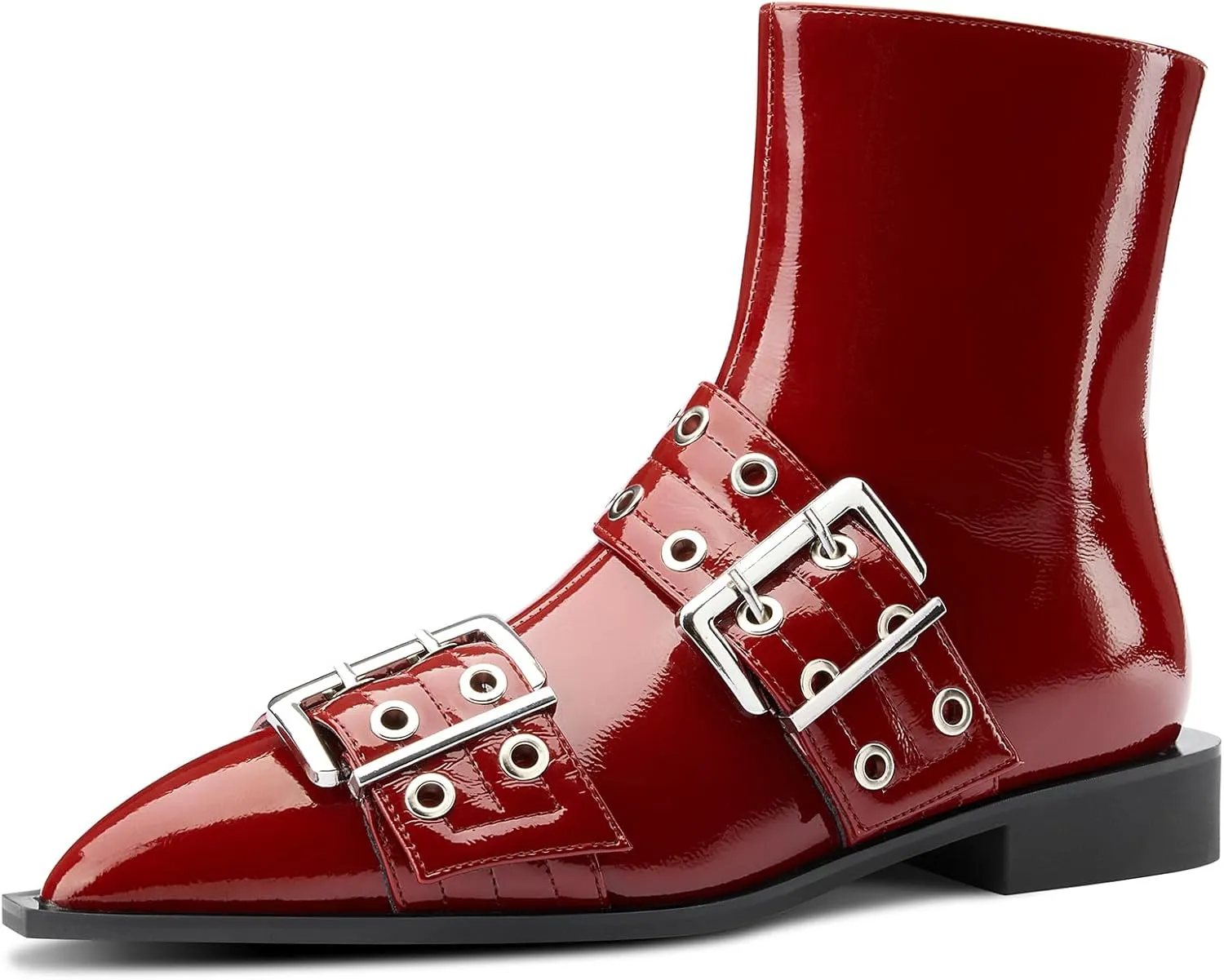 Castamere Low Heel Close Pointed Toe Buckle Ankle Boots for Women Side Zipper Design Fashion Dress Short Bootie