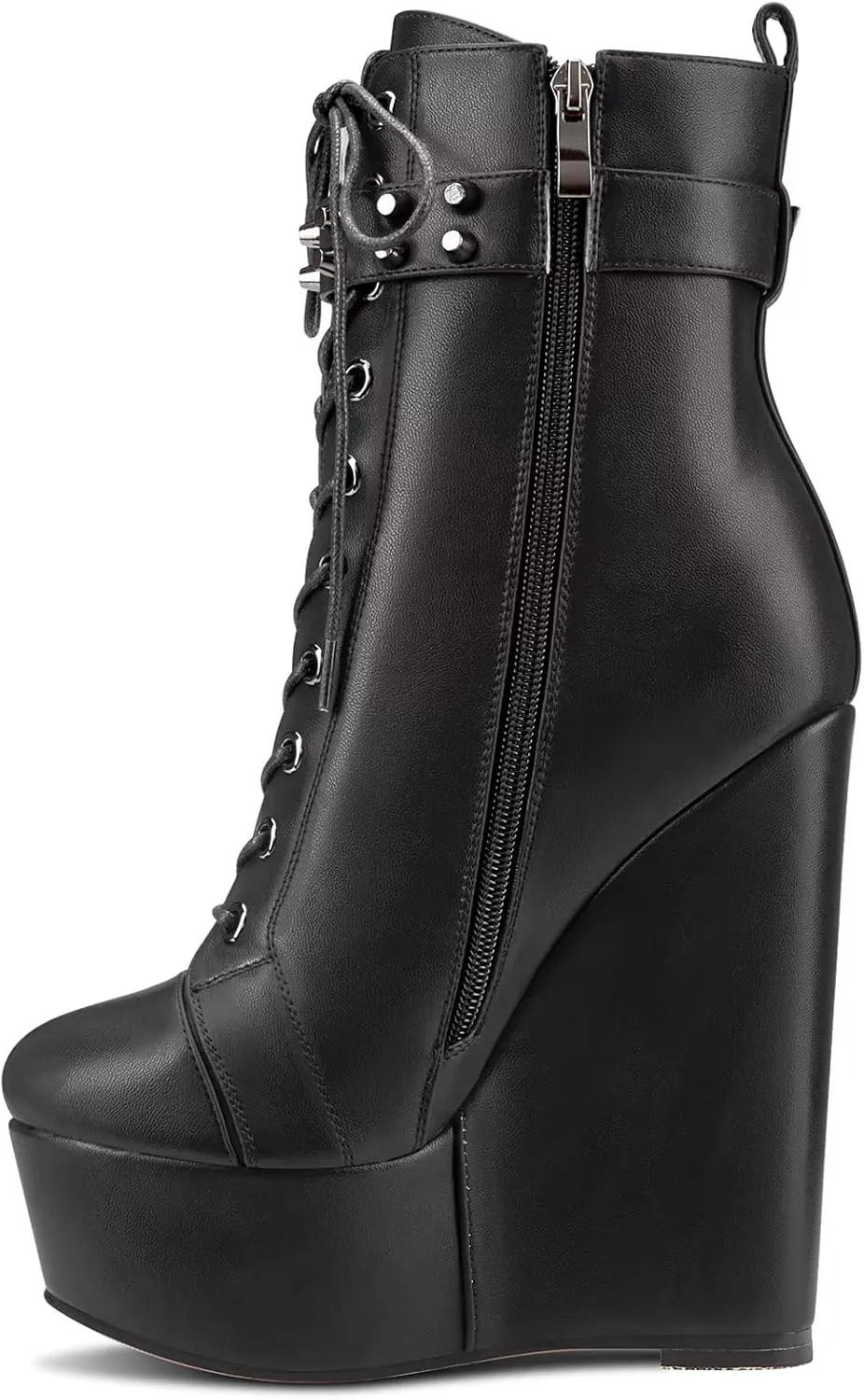 Castamere Women High Wedge Platform Heel Round Toe Ankle Boots Short Bootie Lace-up Zipper Boots