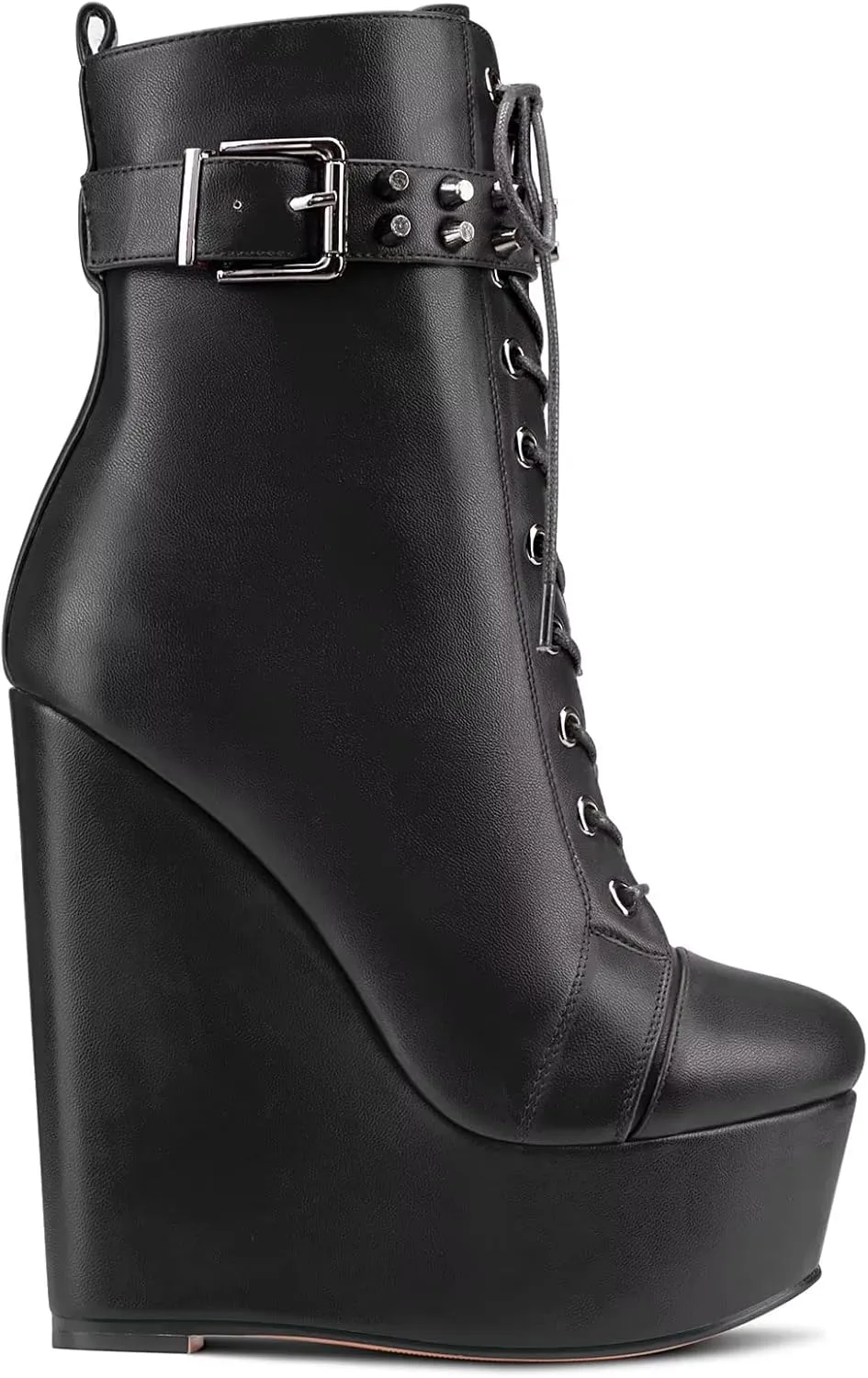 Castamere Women High Wedge Platform Heel Round Toe Ankle Boots Short Bootie Lace-up Zipper Boots