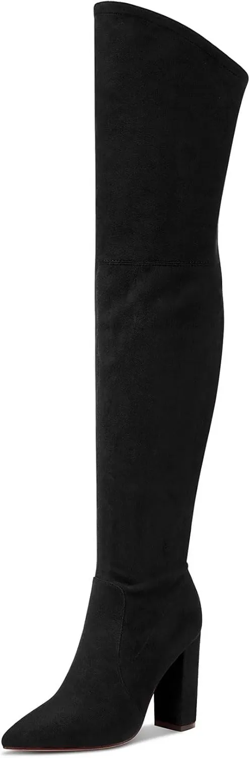 Castamere Womens High Heels Over The Knee Boots Sexy Pointy Toe Chunky Block 10CM Heel Boot with Zipper