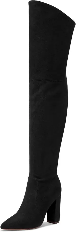 Castamere Womens High Heels Over The Knee Boots Sexy Pointy Toe Chunky Block 10CM Heel Boot with Zipper
