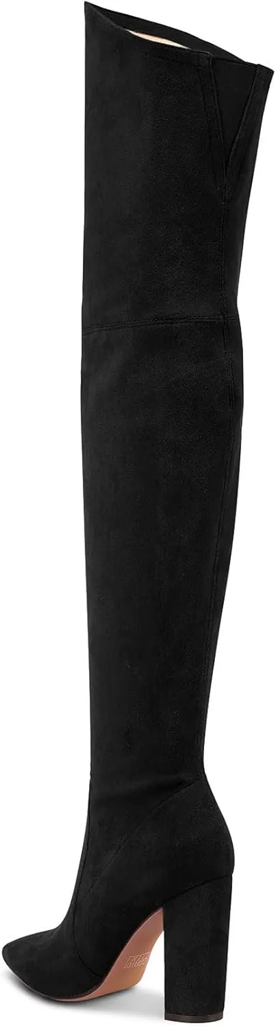 Castamere Womens High Heels Over The Knee Boots Sexy Pointy Toe Chunky Block 10CM Heel Boot with Zipper