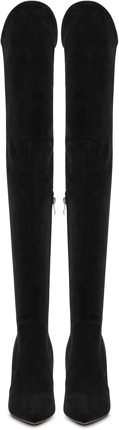 Castamere Womens High Heels Over The Knee Boots Sexy Pointy Toe Chunky Block 10CM Heel Boot with Zipper