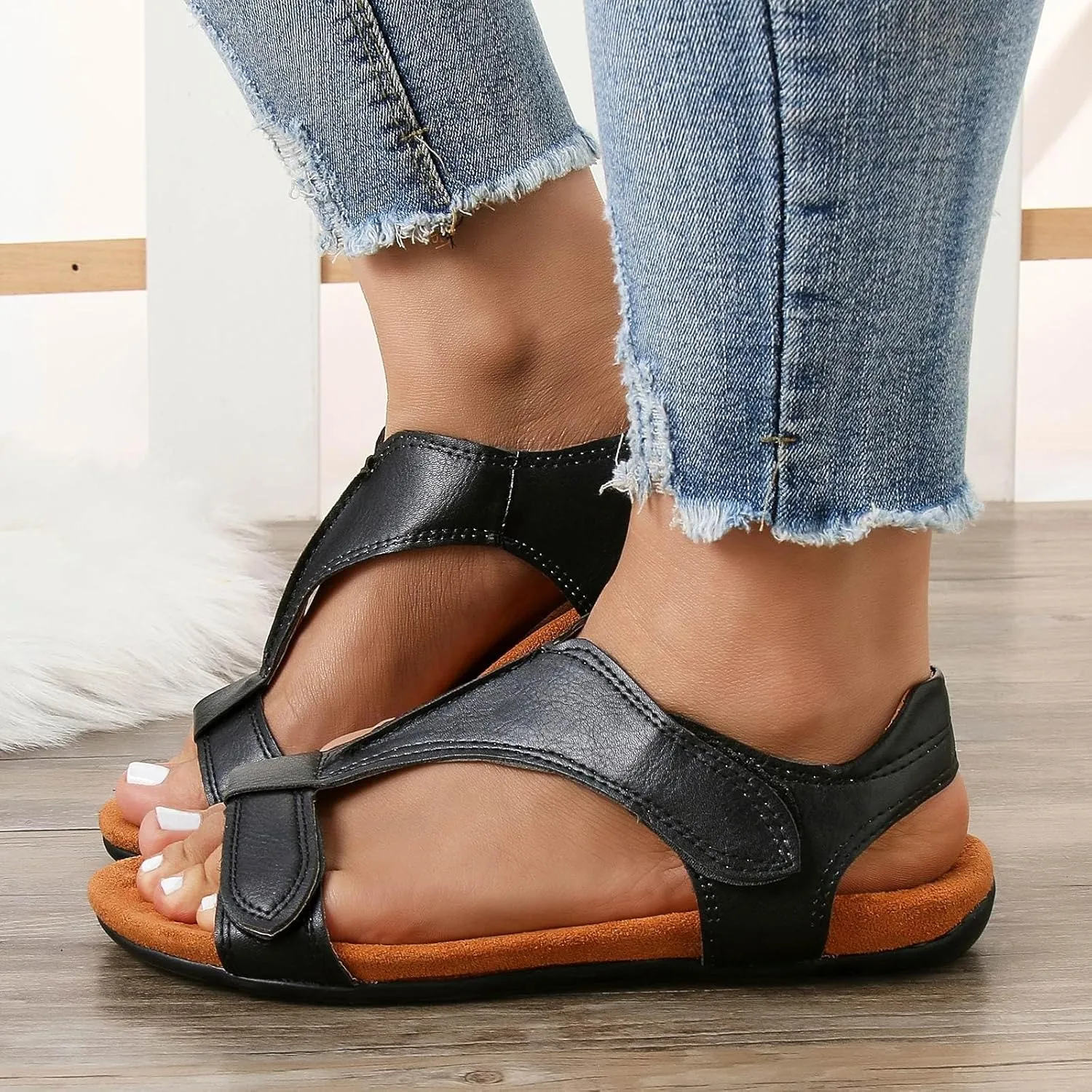 Cathalem Women's Comfy Orthotic Sandals 2024 Flat Arch Massage Casual Beach Sandals Womens Arch Support Flat Sandals