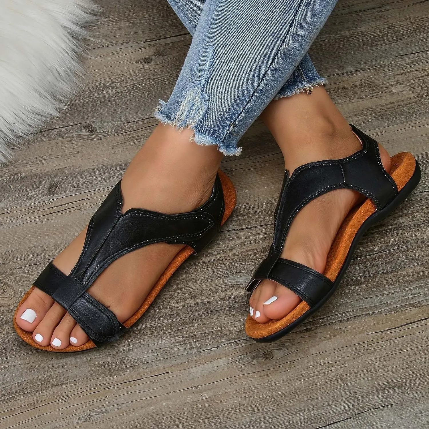 Cathalem Women's Comfy Orthotic Sandals 2024 Flat Arch Massage Casual Beach Sandals Womens Arch Support Flat Sandals