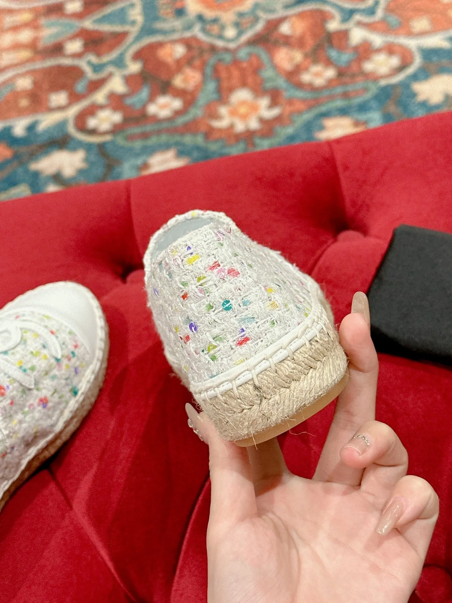 cc espadrilles multicolor tweed white calfskin