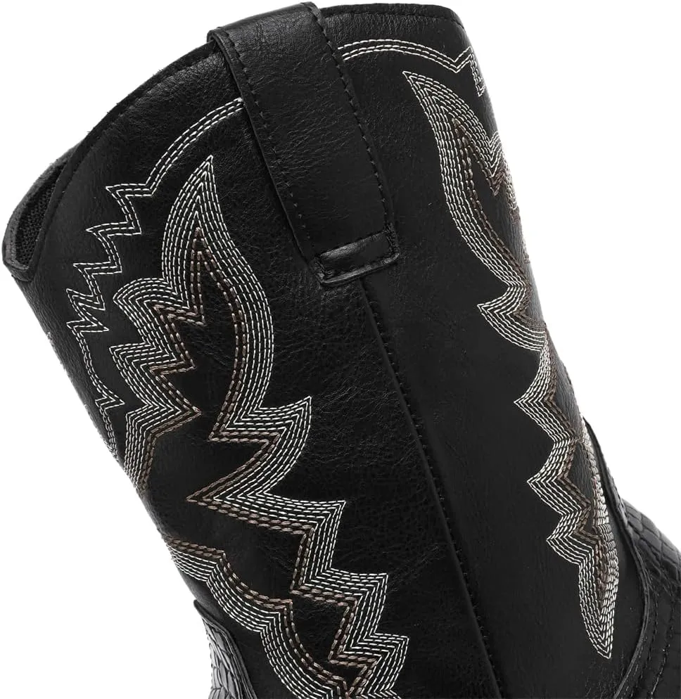 CHUUMEE Cowboy Boots for Men Western Boot Fashion Crocodile Pattern Square Toe Side Zipper Leather Mid-Calf Boots