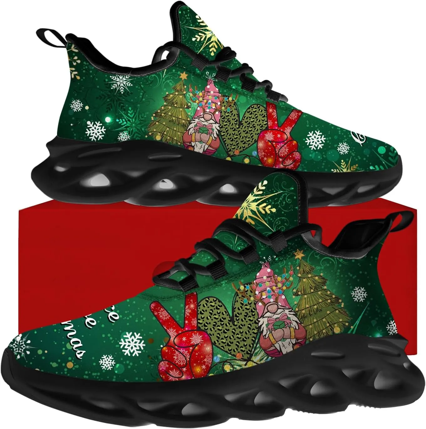 Ciadoon Christmas Shoes for Women Men Road Running Walking Tennis Breathable Lightweight Sneakers Gifts for Men Women