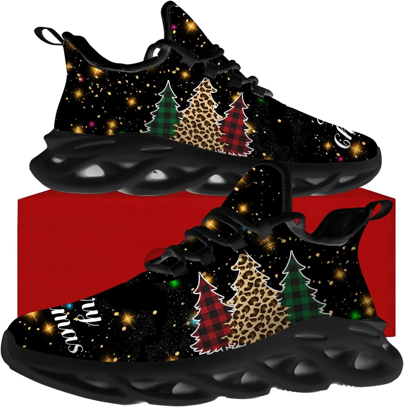 Ciadoon Christmas Shoes for Women Men Road Running Walking Tennis Breathable Lightweight Sneakers Gifts for Men Women