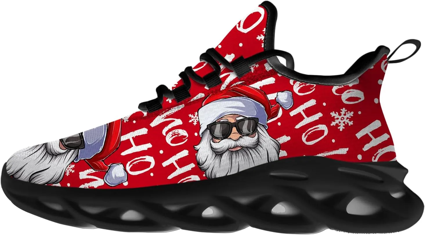 Ciadoon Christmas Shoes for Women Men Road Running Walking Tennis Breathable Lightweight Sneakers Santa Shoes Gifts for Men Women