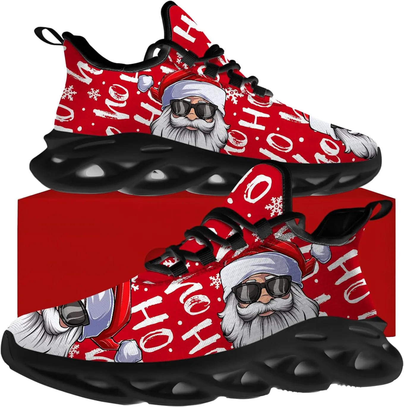 Ciadoon Christmas Shoes for Women Men Road Running Walking Tennis Breathable Lightweight Sneakers Santa Shoes Gifts for Men Women