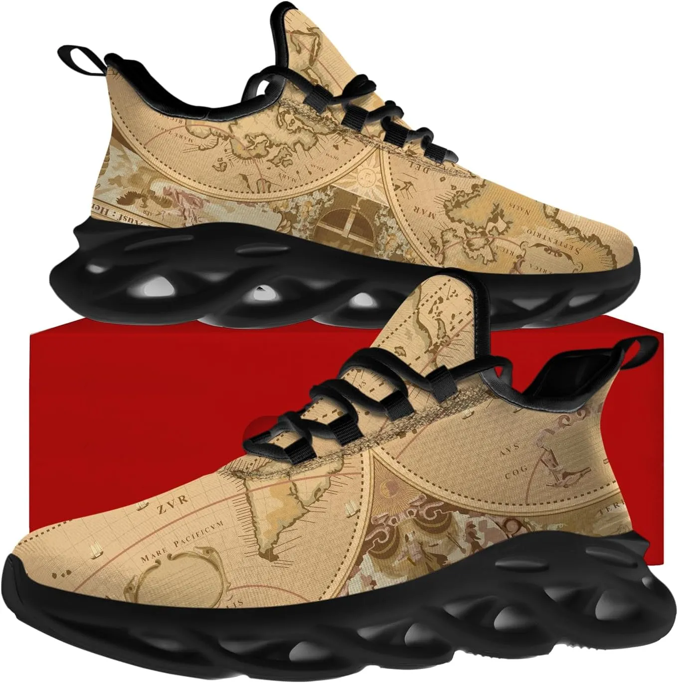 Ciadoon World Map Shoes for Women Men Road Running Walking Tennis Athletic Lightweight Sneakers World Flag Shoes Gifts for Men Women