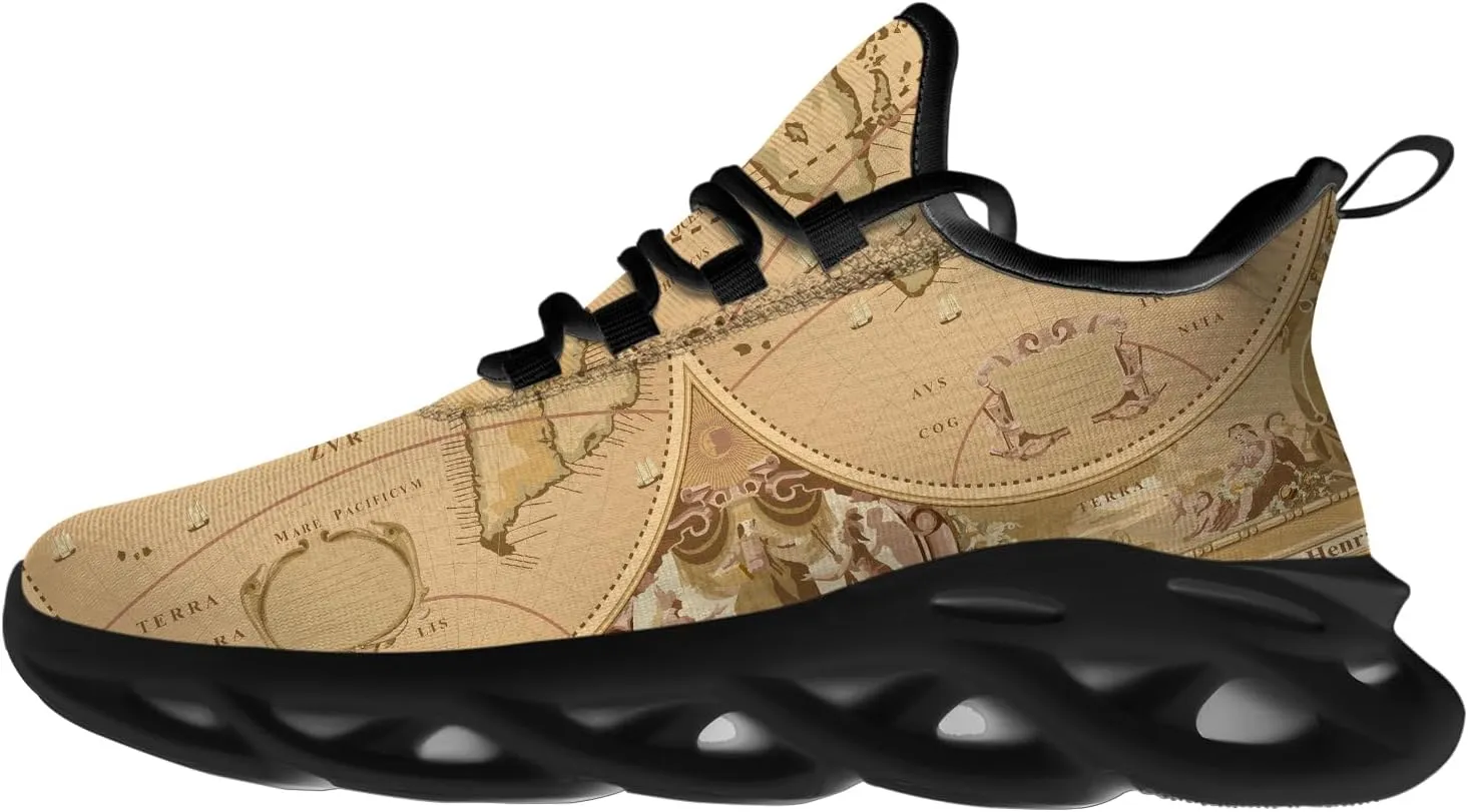 Ciadoon World Map Shoes for Women Men Road Running Walking Tennis Athletic Lightweight Sneakers World Flag Shoes Gifts for Men Women