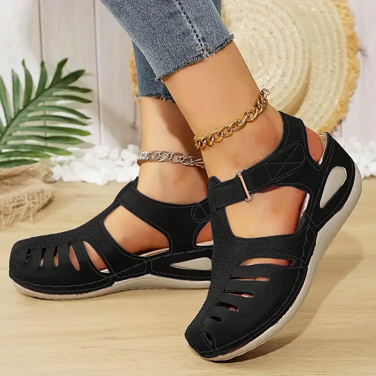 Closed Toe Wedges Heels for Women Dressy Summer 2025 Womens Sandals Wedge Shoes Comfortable Ankle Strap Platform Sandal Casual Bohemia Gladiator Outdoor Wedges for Vacation Party