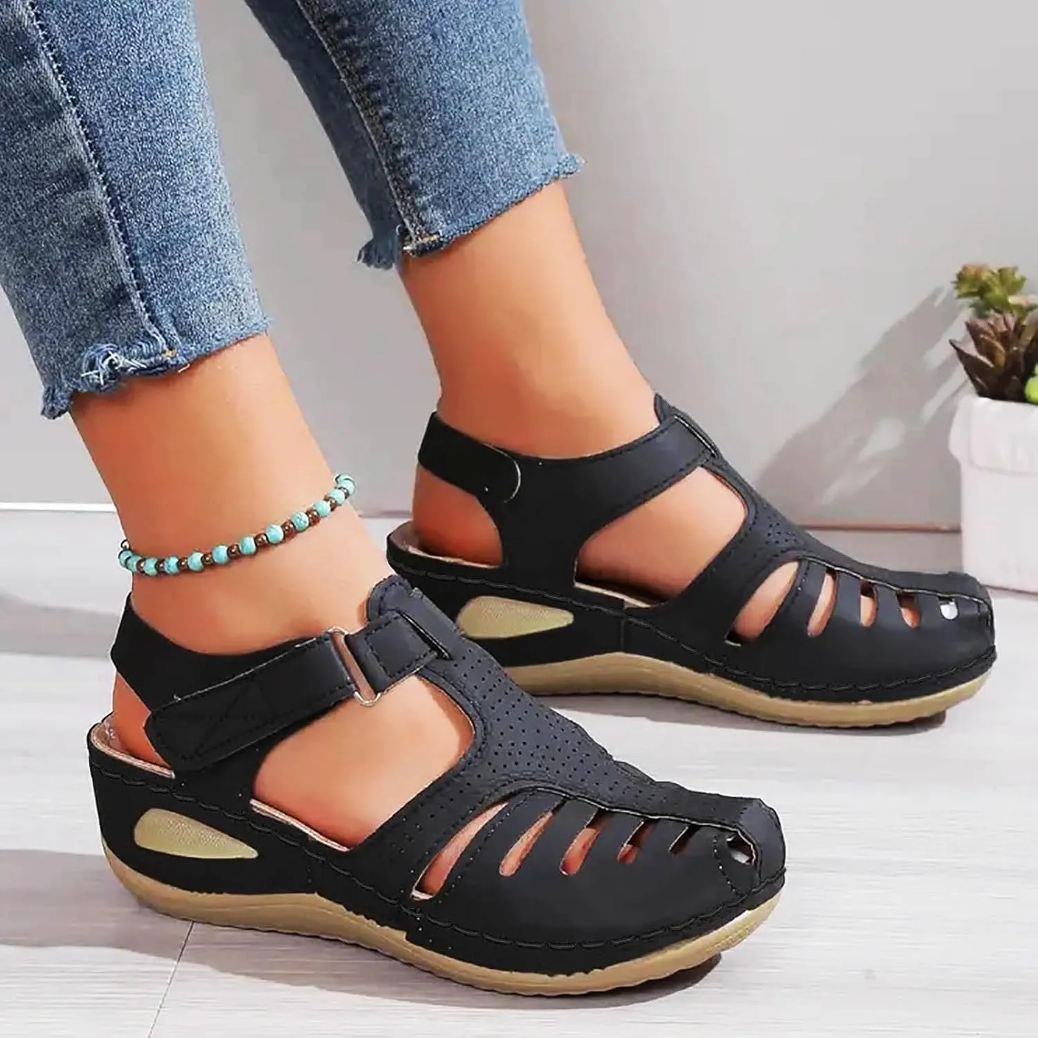 Closed Toe Wedges Heels for Women Dressy Summer 2025 Womens Sandals Wedge Shoes Comfortable Ankle Strap Platform Sandal Casual Bohemia Gladiator Outdoor Wedges for Vacation Party
