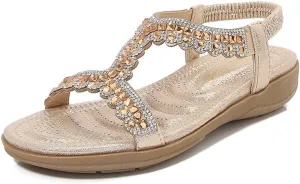 Comfortable Summer Women Sandals Rhinestone Casual Flat Shoes Bohemian Style Beach Shoes