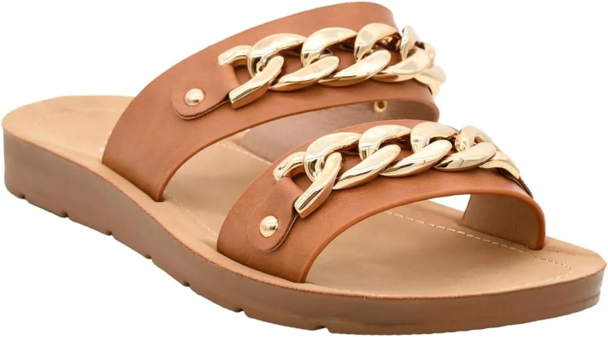 Corkys Footwear Seeing Double Sandals - Where Comfort Meets Chic with Lightweight Feel, Two Straps With a Chunky Chain Detail, And Comfortable Insoles