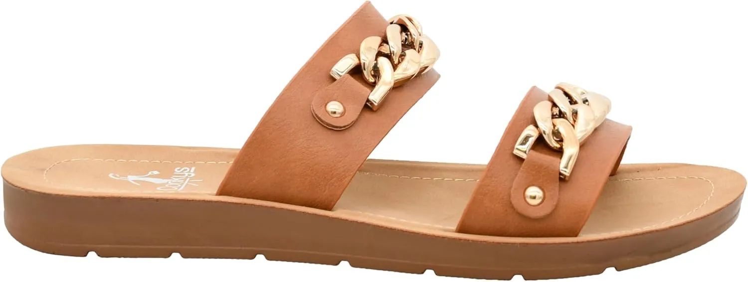 Corkys Footwear Seeing Double Sandals - Where Comfort Meets Chic with Lightweight Feel, Two Straps With a Chunky Chain Detail, And Comfortable Insoles