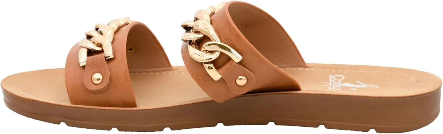 Corkys Footwear Seeing Double Sandals - Where Comfort Meets Chic with Lightweight Feel, Two Straps With a Chunky Chain Detail, And Comfortable Insoles