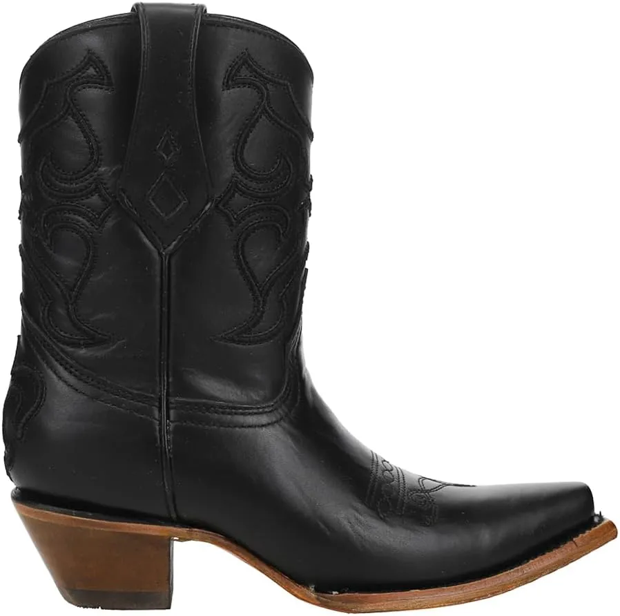 Corral Boots Womens Black Embroidery Snip Toe Casual Boots Ankle Mid Heel 2-3" - Black