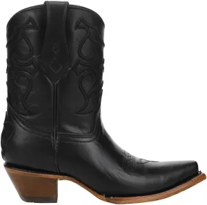 Corral Boots Womens Black Embroidery Snip Toe Casual Boots Ankle Mid Heel 2-3" - Black