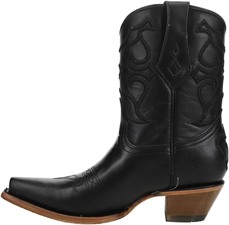 Corral Boots Womens Black Embroidery Snip Toe Casual Boots Ankle Mid Heel 2-3" - Black