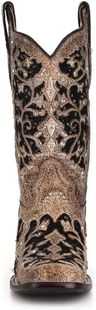 CORRAL Women's White Glitter and Crystals Cowgirl Boot Square Toe - A3397