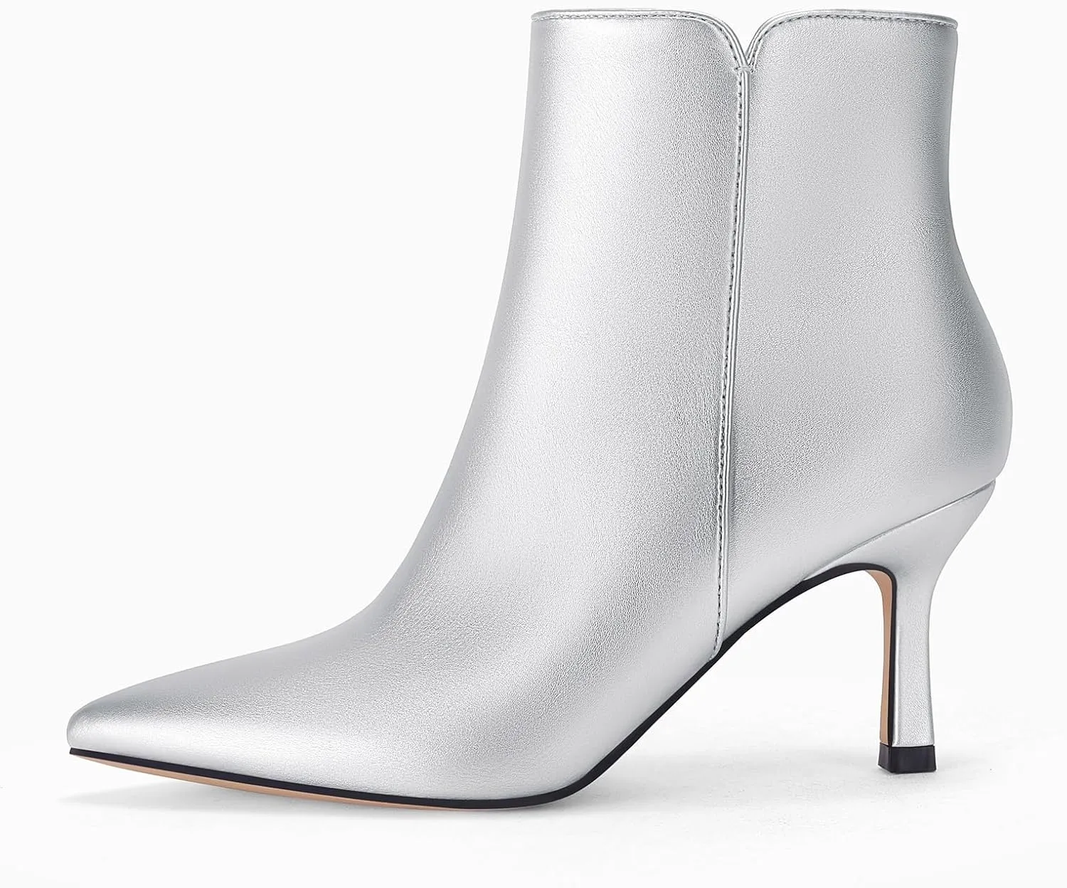 Coutgo Women's Kitten Heel Booties Pointed Toe Low Stiletto Side Zipper Ankle Boots Shoes
