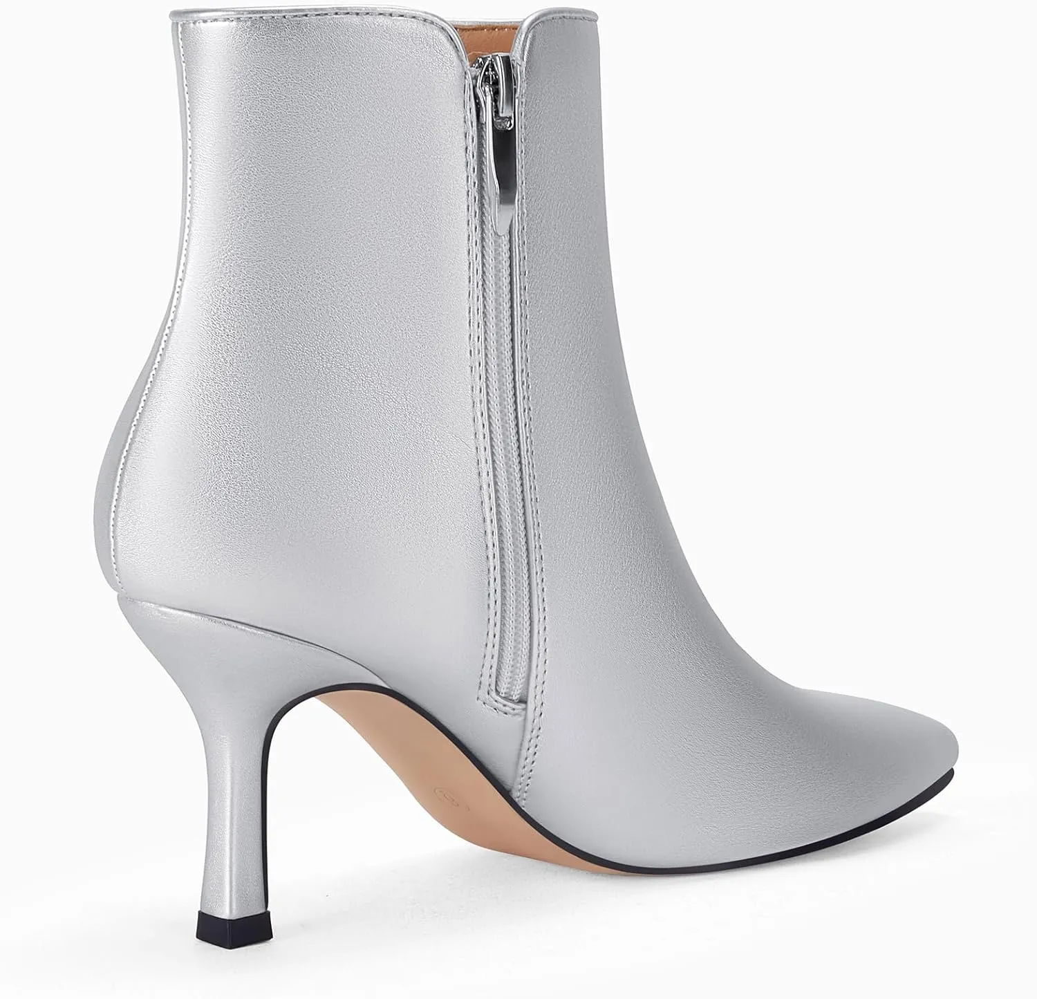 Coutgo Women's Kitten Heel Booties Pointed Toe Low Stiletto Side Zipper Ankle Boots Shoes