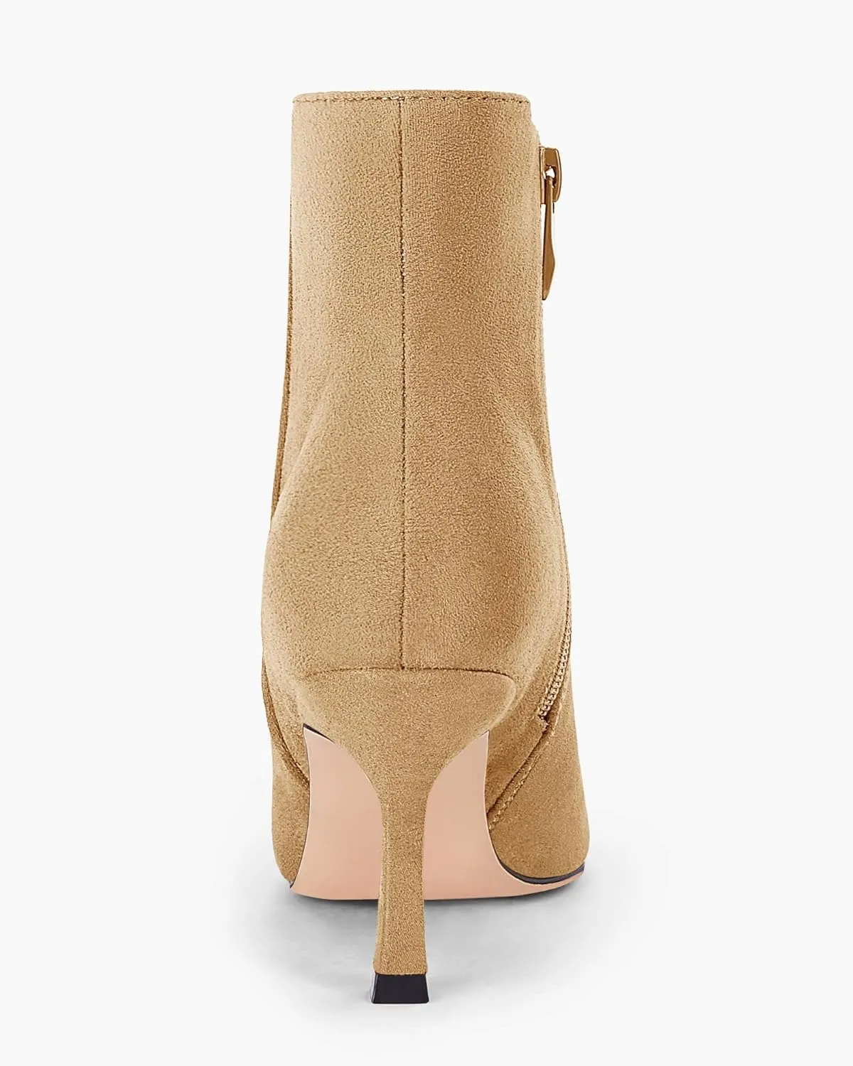 Coutgo Women's Kitten Heel Booties Pointed Toe Low Stiletto Side Zipper Ankle Boots Shoes