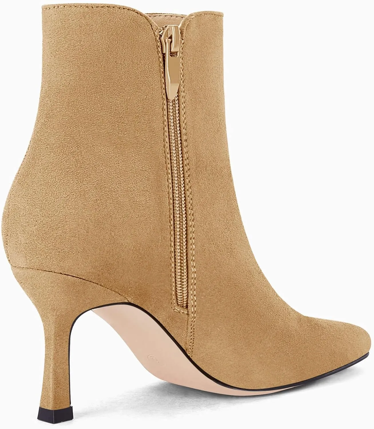 Coutgo Women's Kitten Heel Booties Pointed Toe Low Stiletto Side Zipper Ankle Boots Shoes