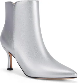 Coutgo Women's Kitten Heel Booties Pointed Toe Low Stiletto Side Zipper Ankle Boots Shoes