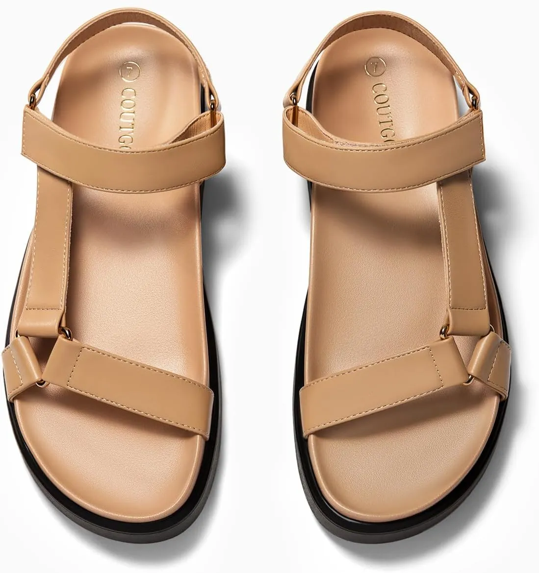 Coutgo Womens Platform Sandals Comfortable Arch Support Footbed Adjustable Ankle Strap Summer Beach Flat Sandals