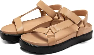 Coutgo Womens Platform Sandals Comfortable Arch Support Footbed Adjustable Ankle Strap Summer Beach Flat Sandals