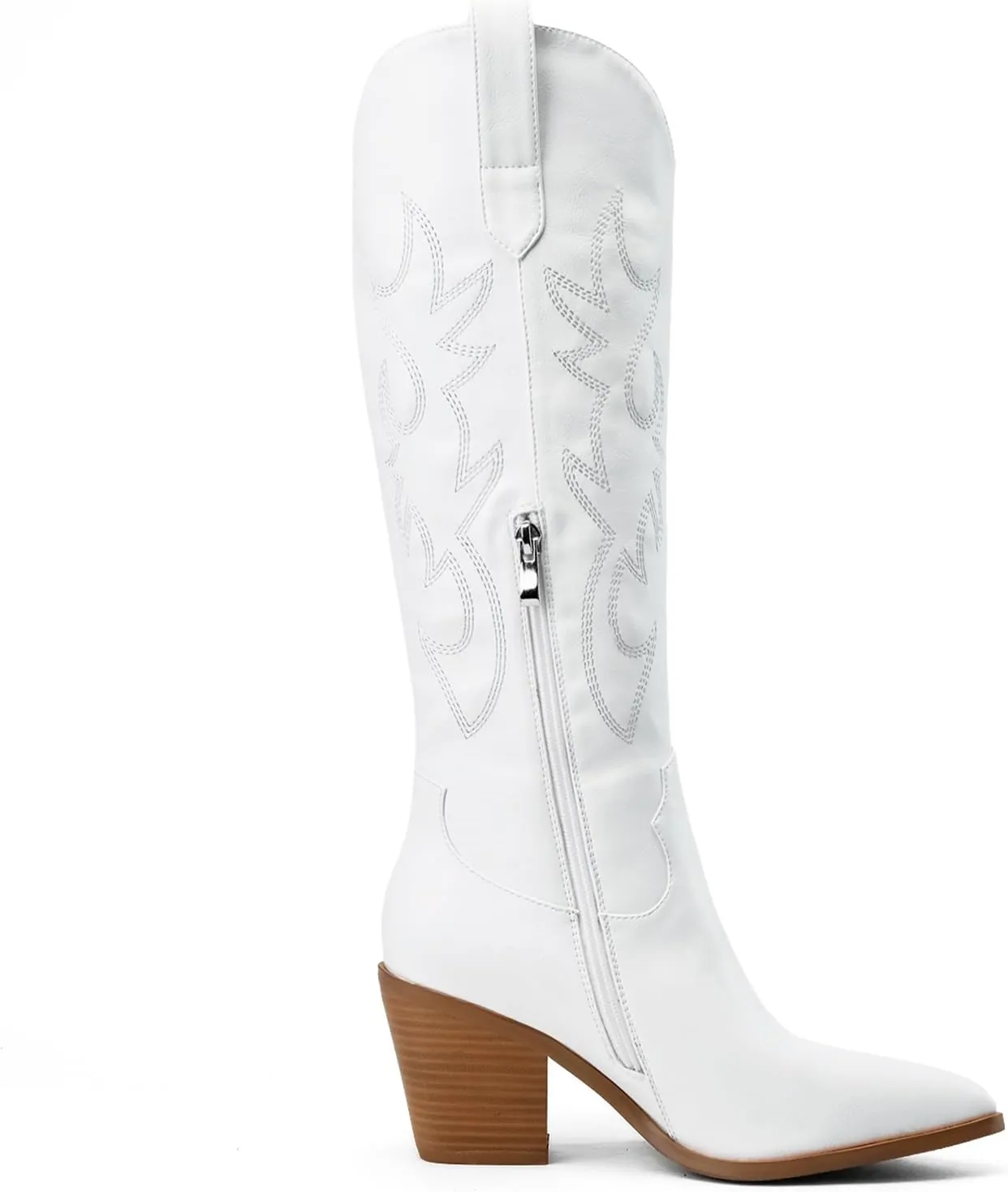 Cowboy Boots for Women Embroidered Pointy Toe Chunky Heeled Knee High Western Boots Shoes