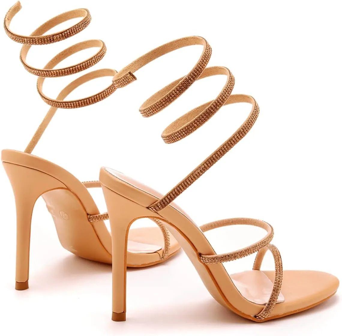 Crystal Queen 4.2 inches Rhinestone Stiletto Heels Sandals Peep Toe Sexy Women's Ankle Strap Bandage High Heel Sandals