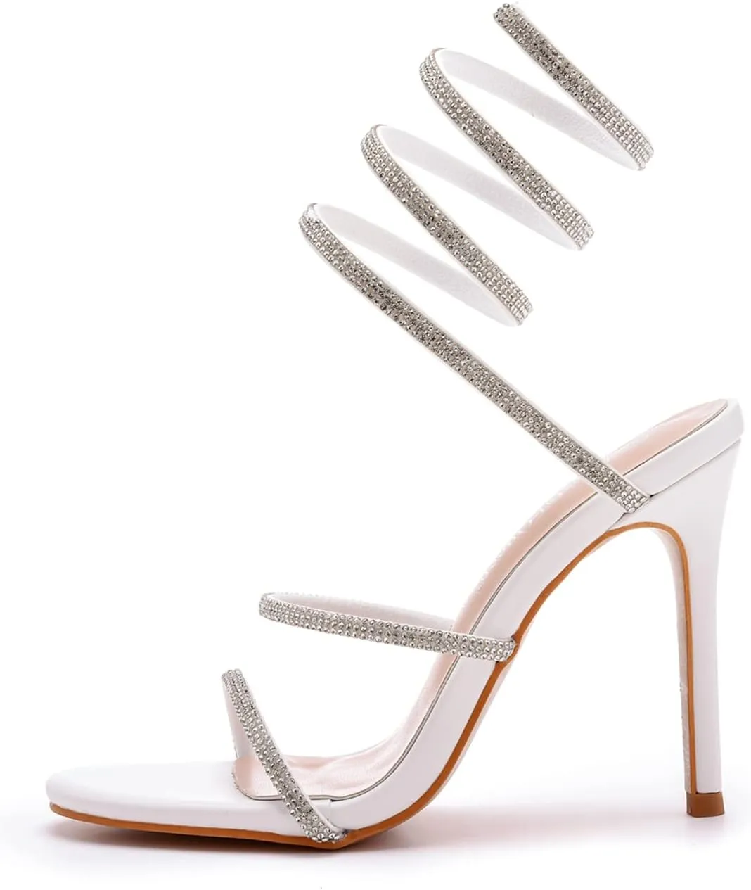 Crystal Queen 4.2 inches Rhinestone Stiletto Heels Sandals Peep Toe Sexy Women's Ankle Strap Bandage High Heel Sandals
