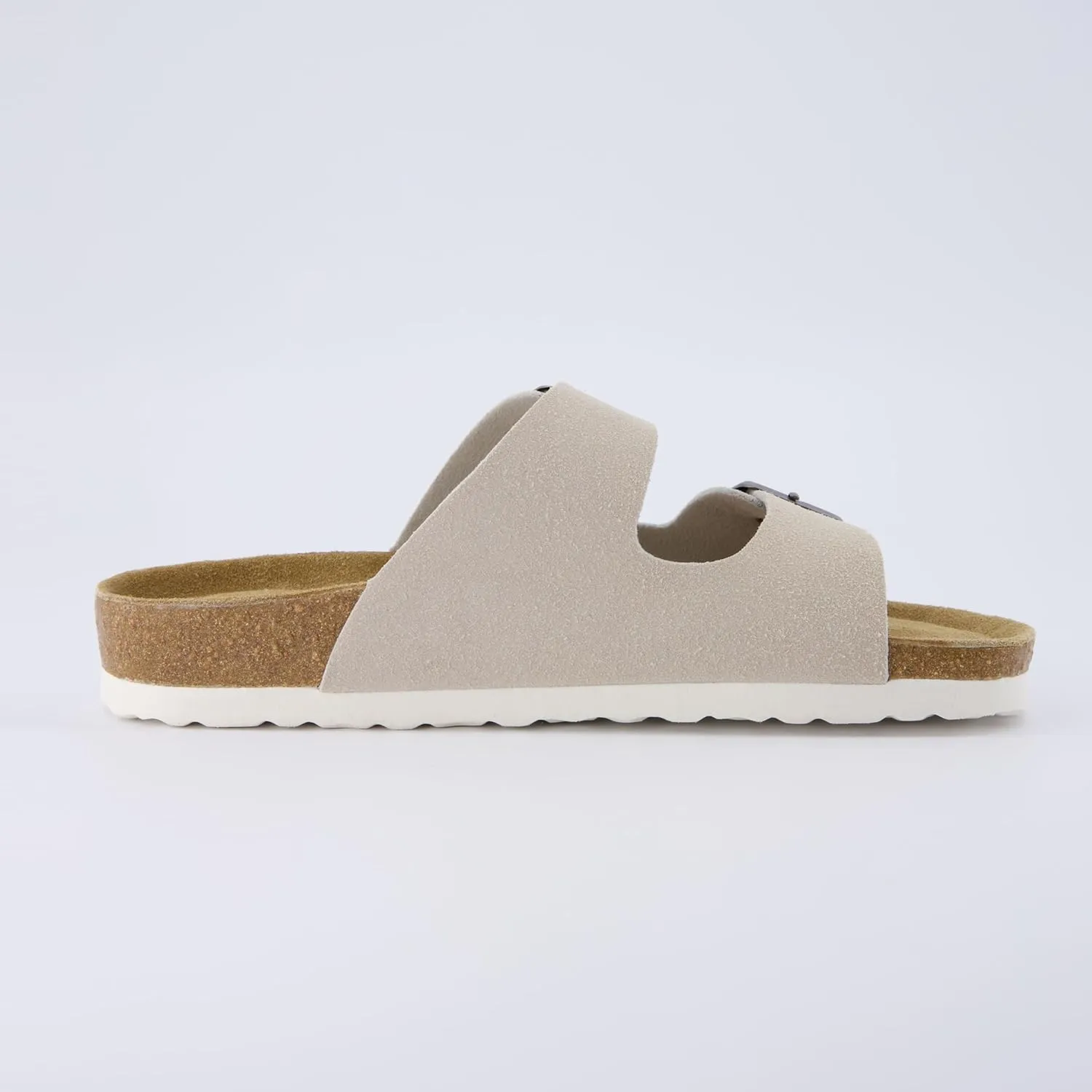CUSHIONAIRE Lane Cork Footbed Sandals for Women – Comfortable Double Buckle Slip-On with Genuine Suede Footbed & Arch Support Slides for Women Footwear