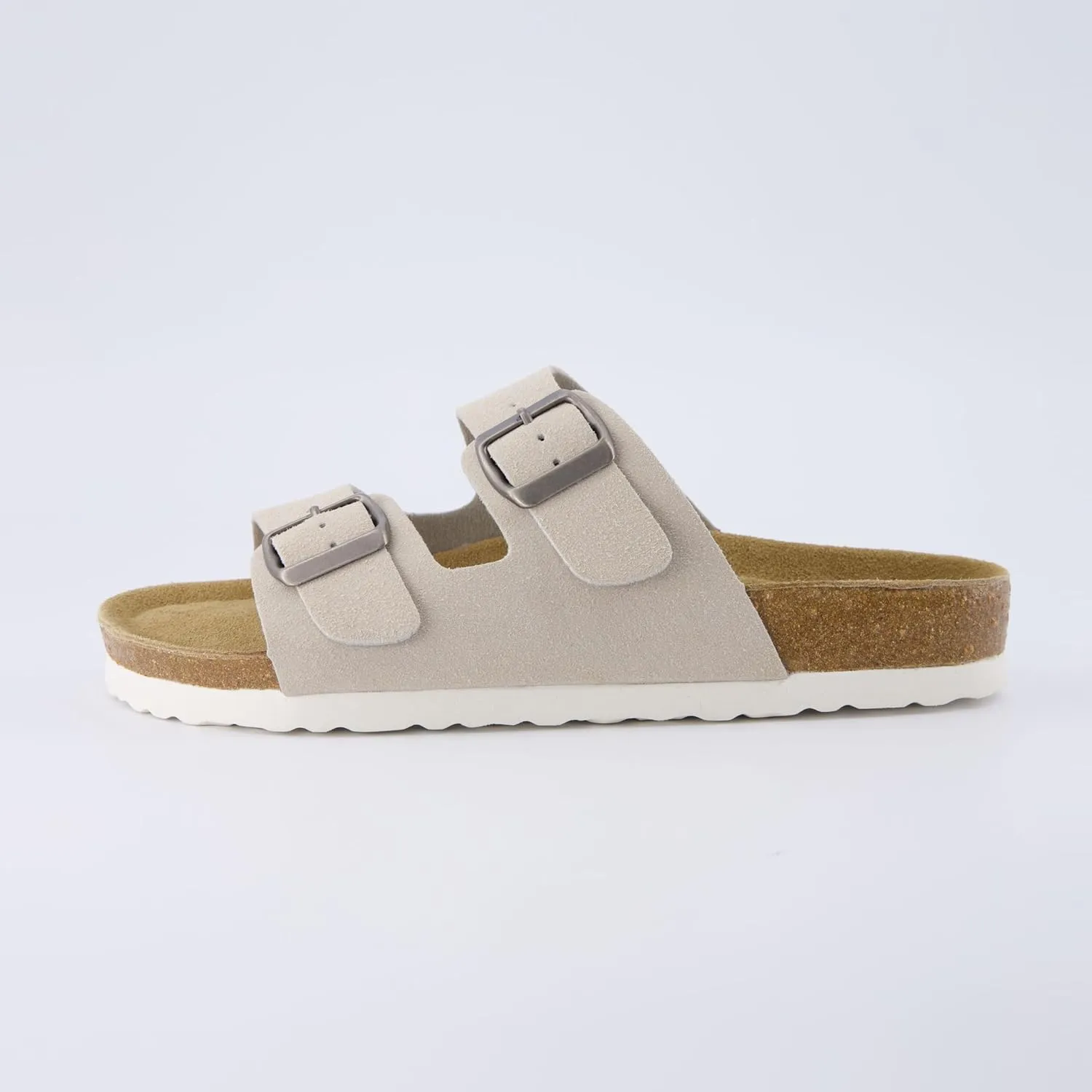 CUSHIONAIRE Lane Cork Footbed Sandals for Women – Comfortable Double Buckle Slip-On with Genuine Suede Footbed & Arch Support Slides for Women Footwear